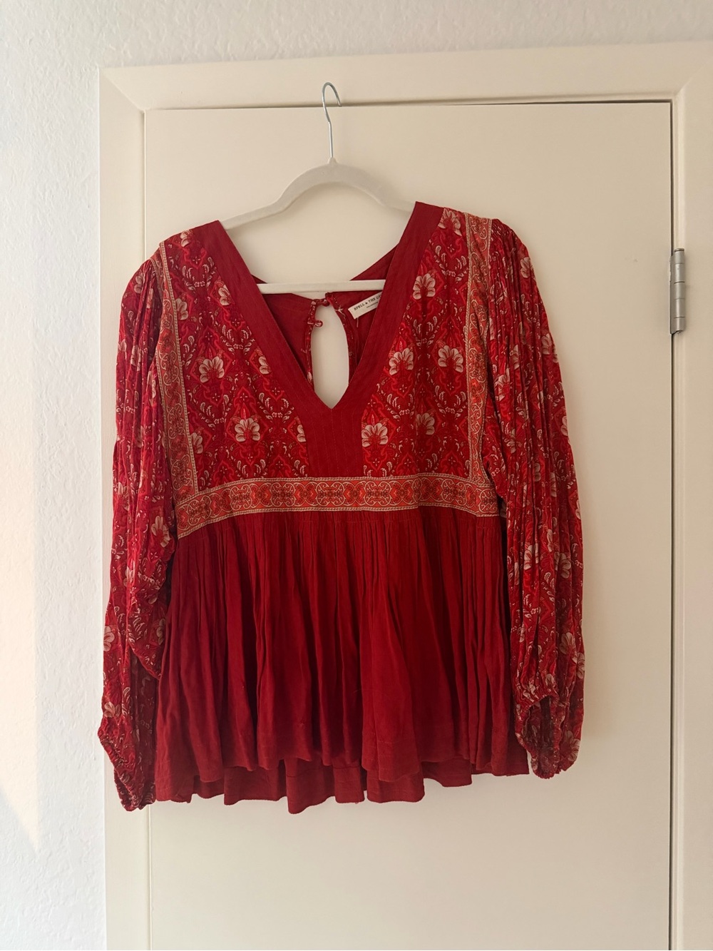 Spell Red Floral V-Neck Peasant Tunic